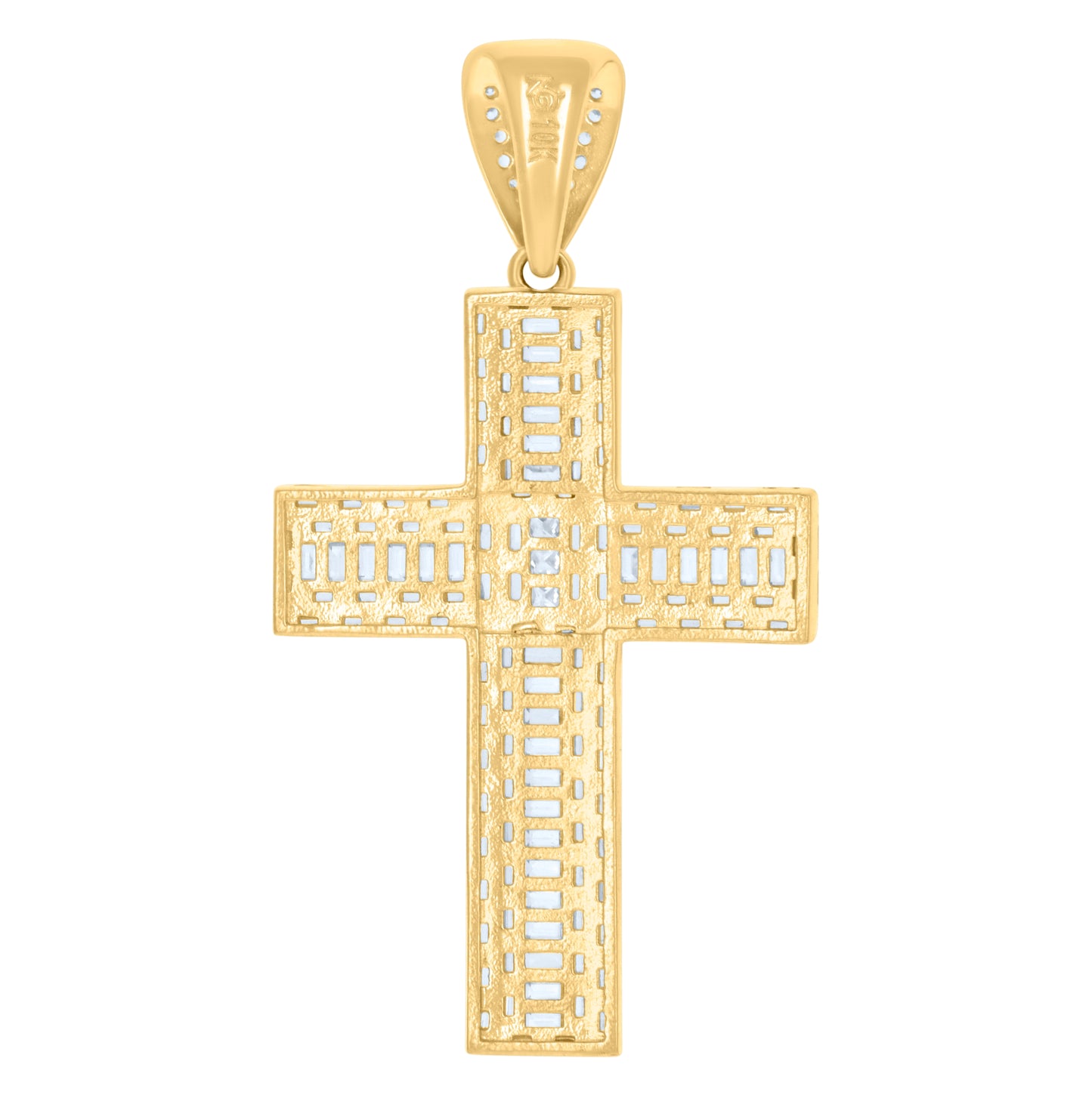 10K Yellow Gold Mens Baguette Round Cubic-Zirconia Cross Religious Charm Pendant
