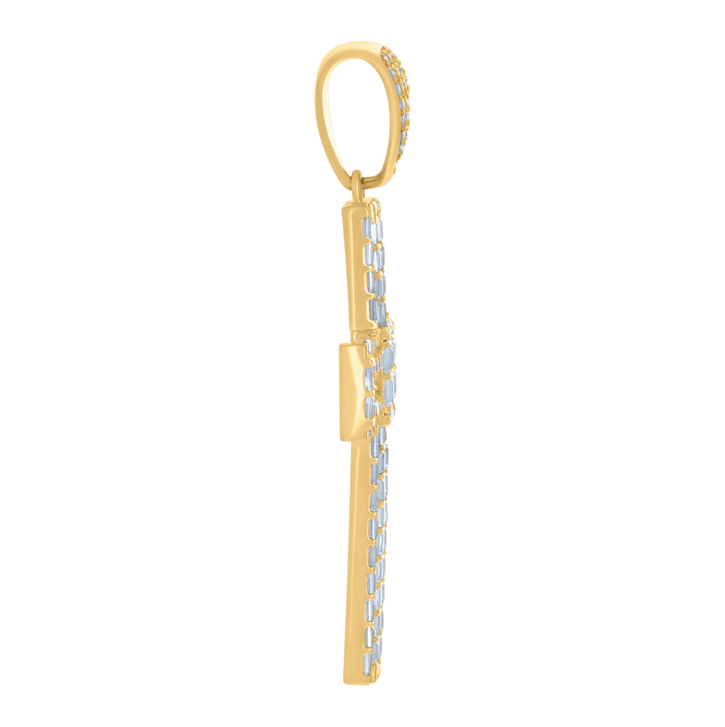 10K Yellow Gold Mens Baguette Round Cubic-Zirconia Cross Religious Charm Pendant
