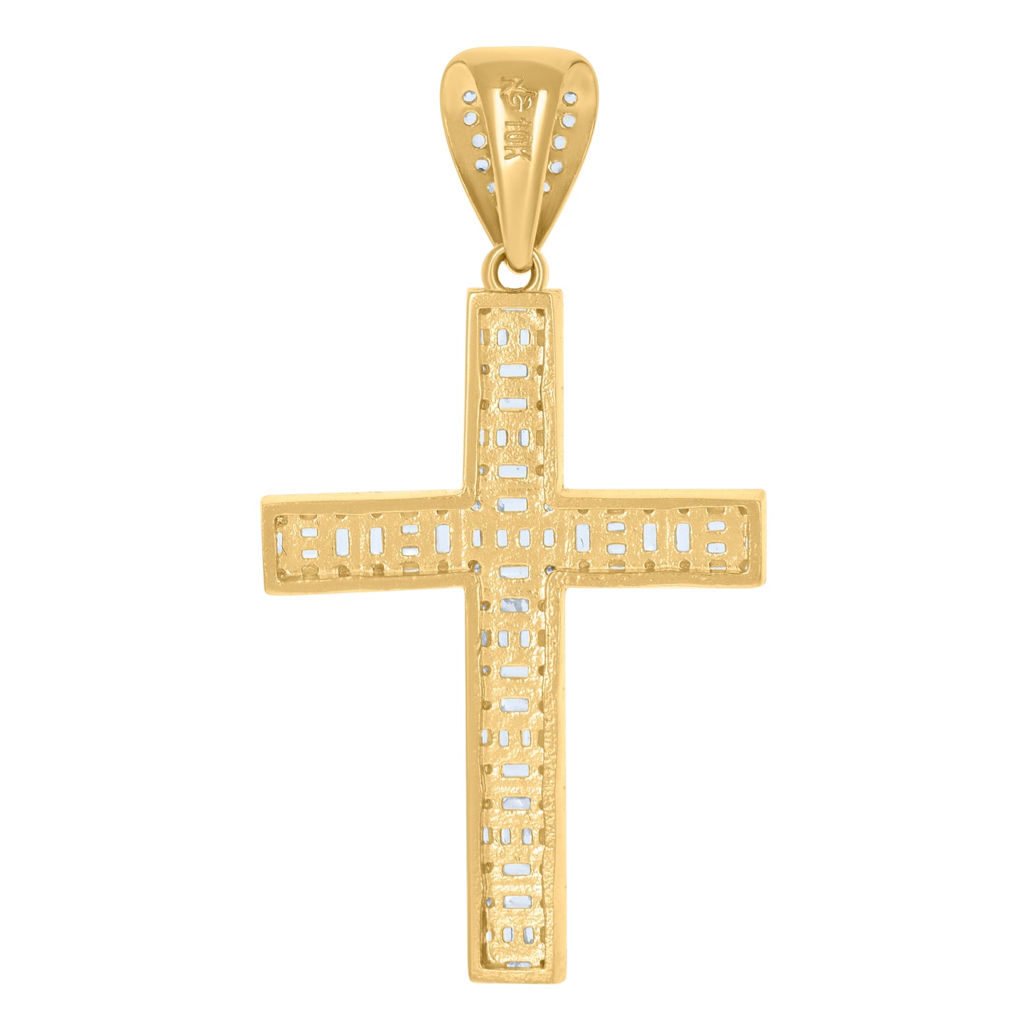 10K Yellow Gold Mens Baguette Round Cubic-Zirconia Cross Religious Charm Pendant