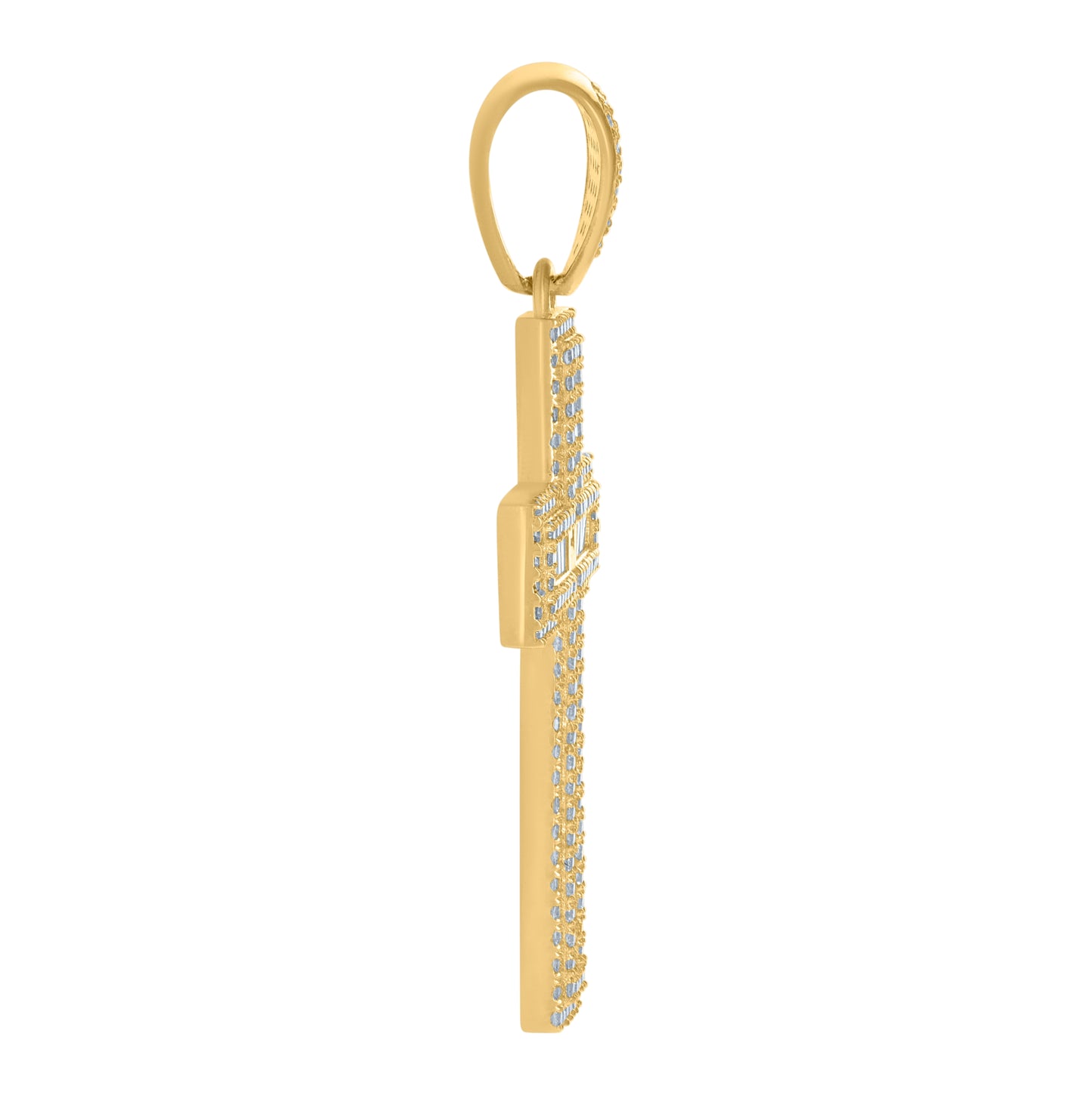 10K Yellow Gold Mens Baguette Round Cubic-Zirconia Cross Religious Charm Pendant