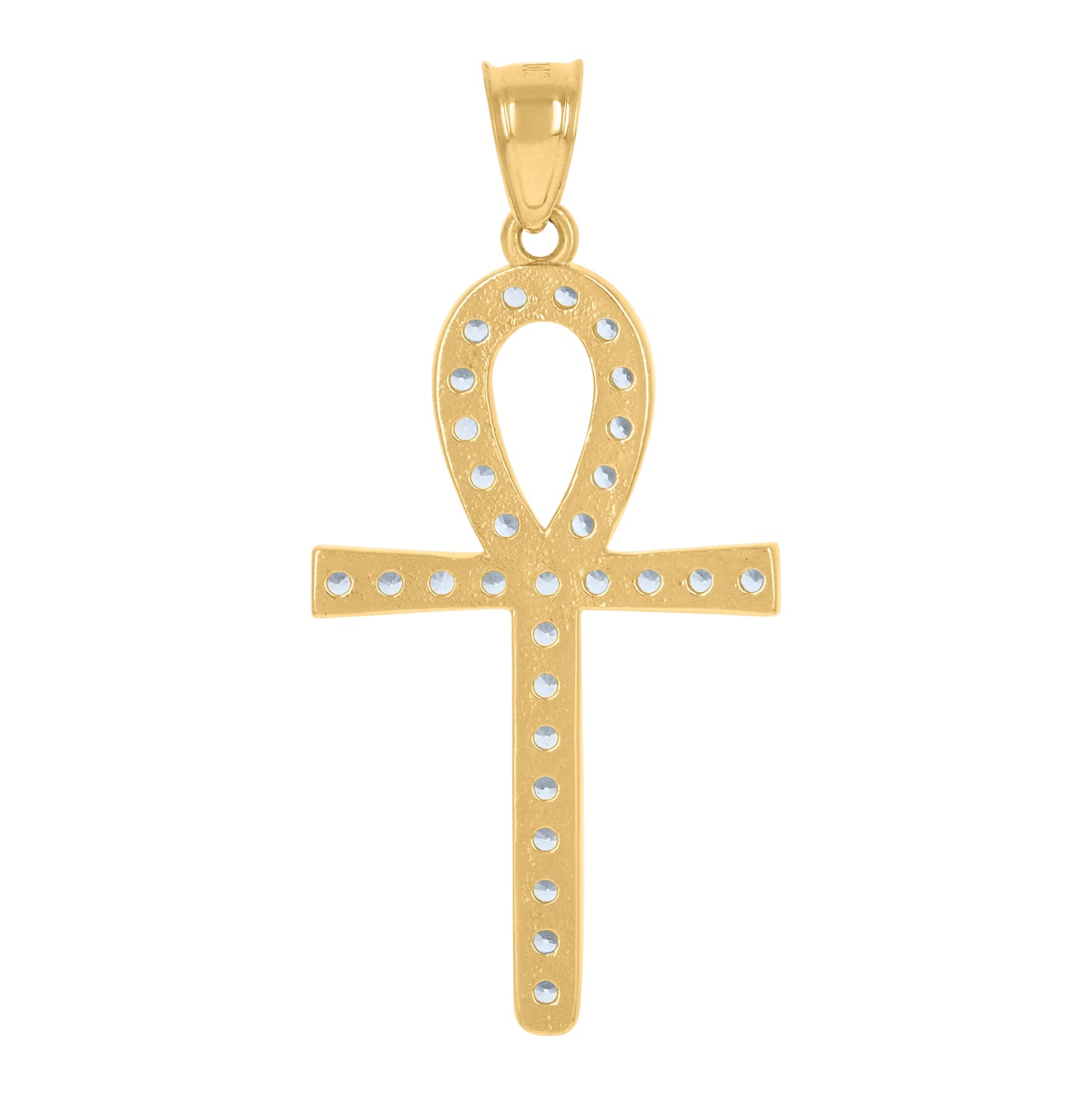 10K Yellow Gold Unisex Cubic-Zirconia Ankh Cross Religious Charm Pendant