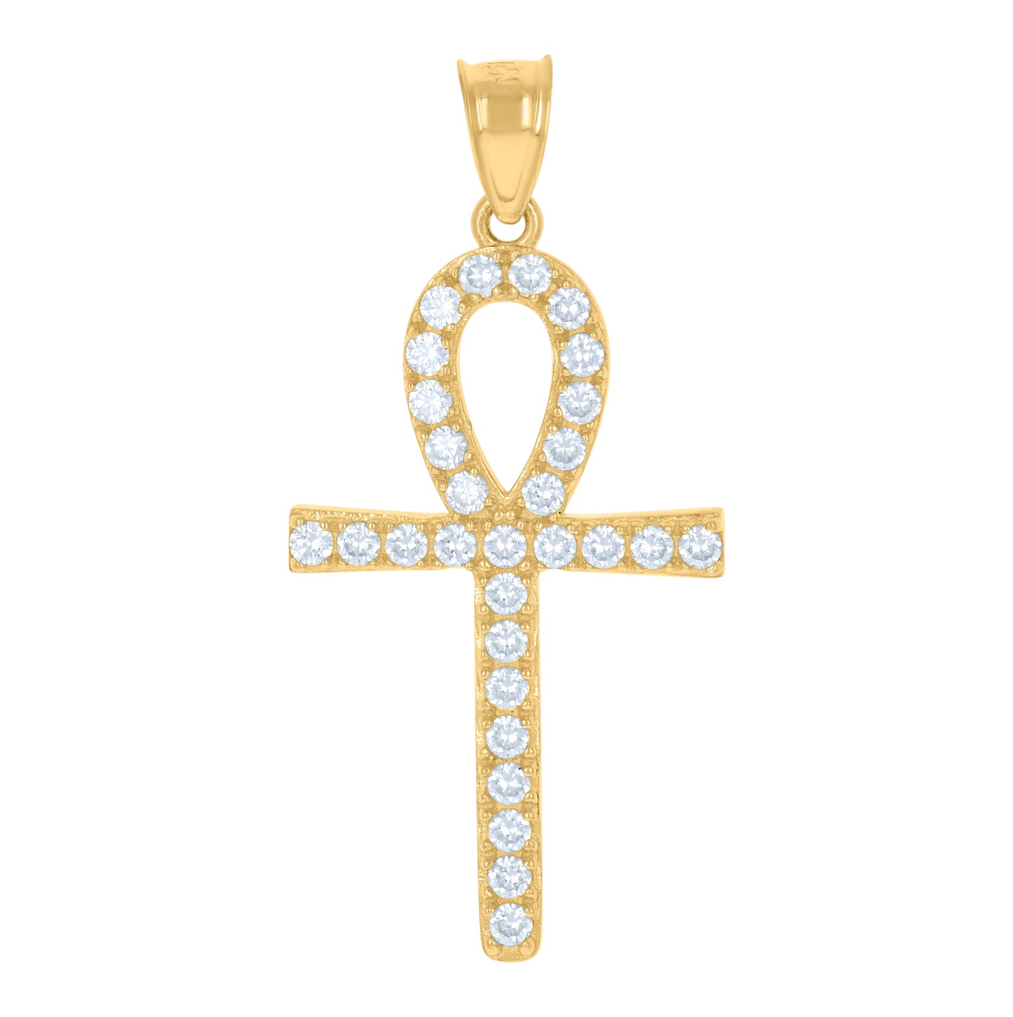 10K Yellow Gold Unisex Cubic-Zirconia Ankh Cross Religious Charm Pendant