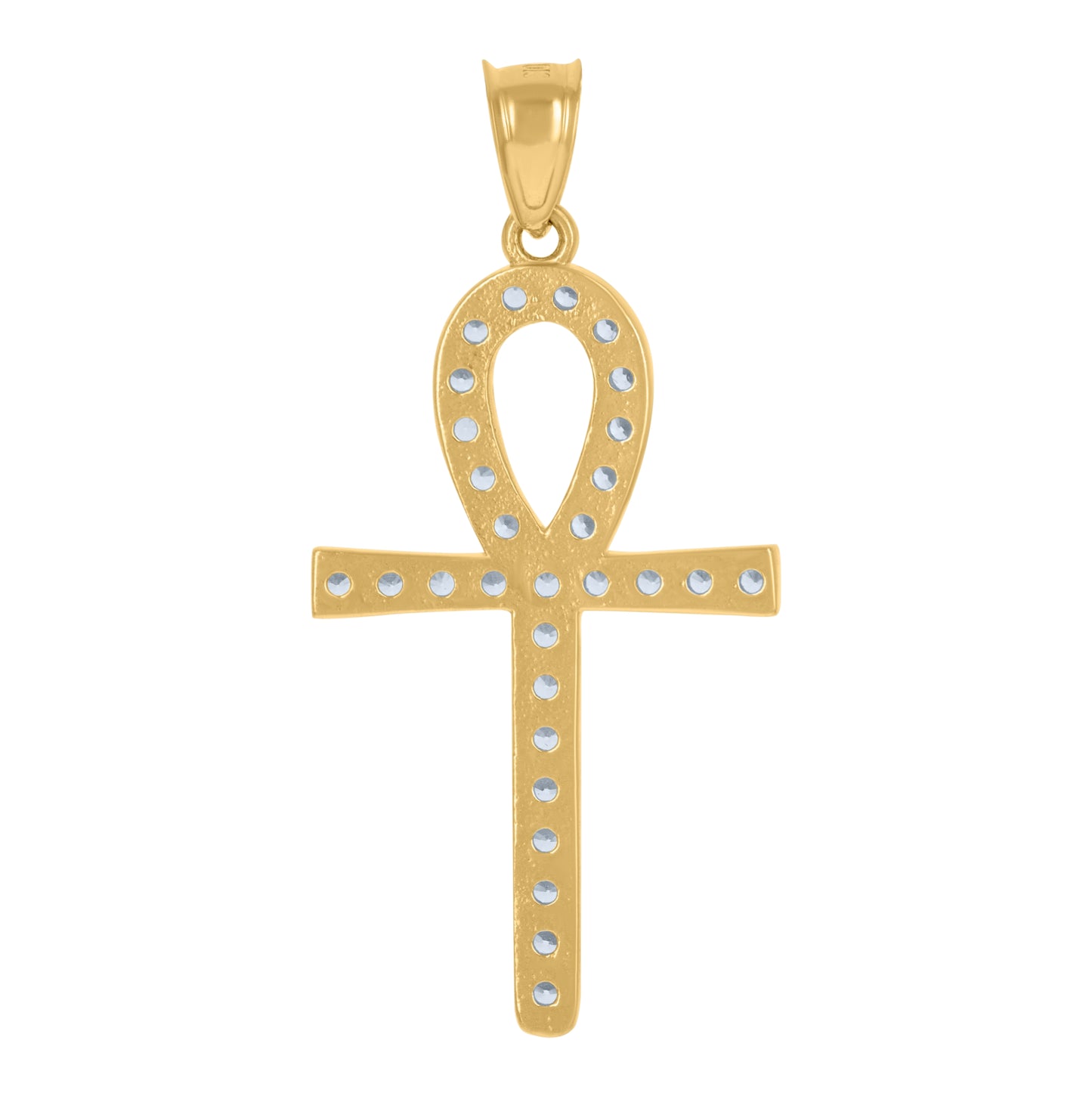 10K Yellow Gold Unisex Cubic-Zirconia Ankh Cross Religious Charm Pendant