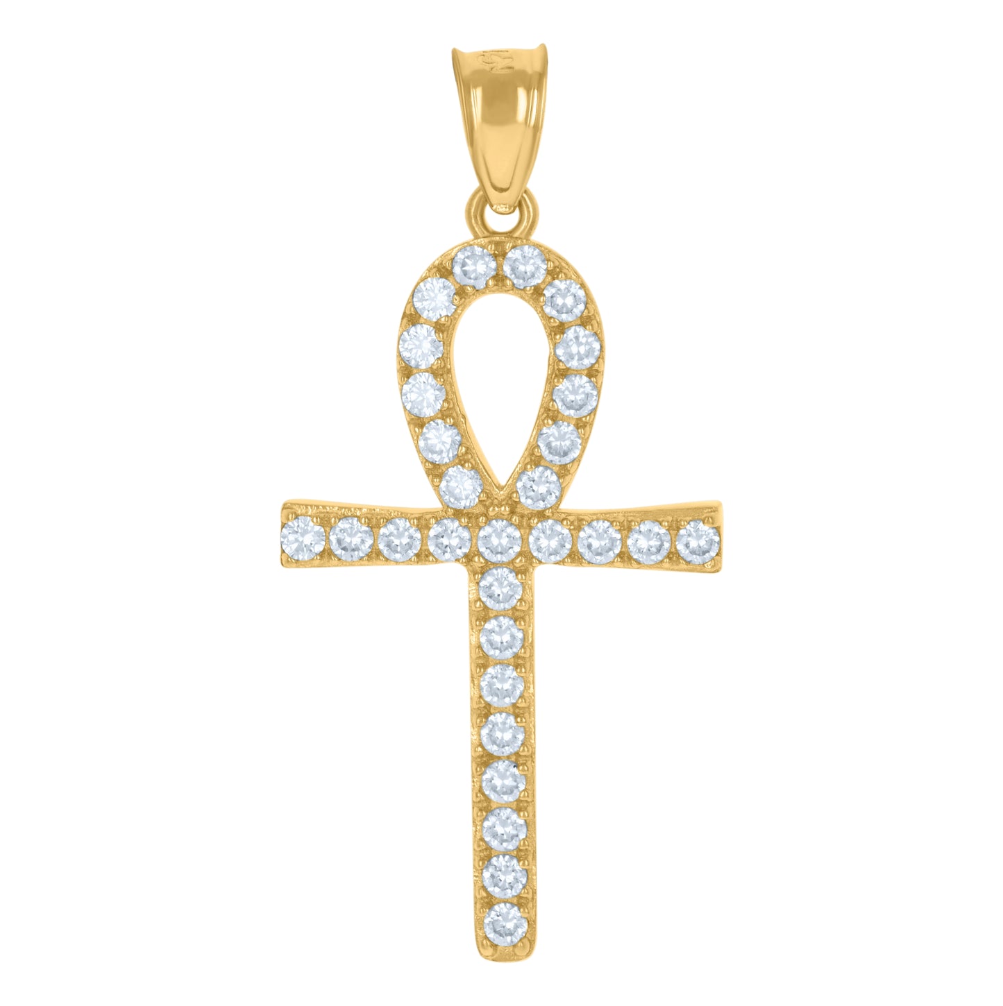 10K Yellow Gold Unisex Cubic-Zirconia Ankh Cross Religious Charm Pendant
