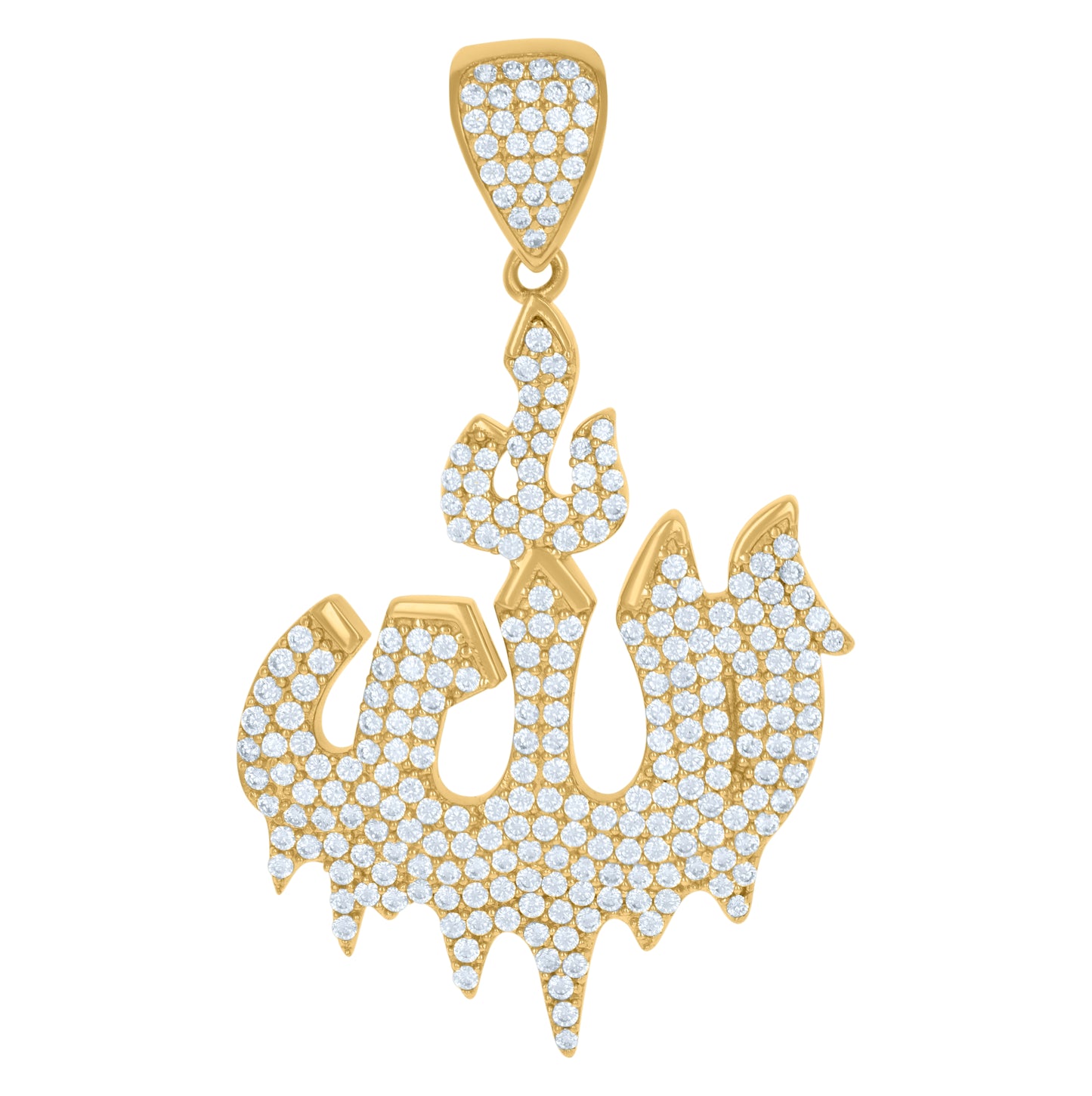 10K Yellow Gold Mens Cubic-Zirconia Allah Symbol Religious Charm Pendant