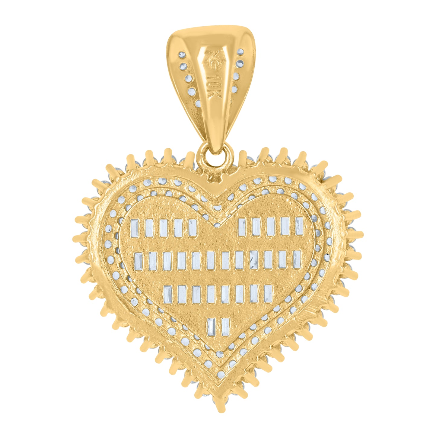 10K Yellow Gold Womens Round Baguette Cubic-Zirconia Heart Charm Pendant