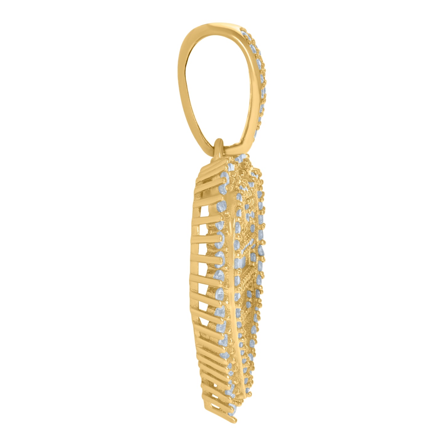 10K Yellow Gold Womens Round Baguette Cubic-Zirconia Heart Charm Pendant