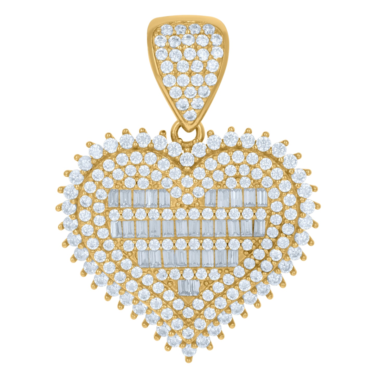 10K Yellow Gold Womens Round Baguette Cubic-Zirconia Heart Charm Pendant