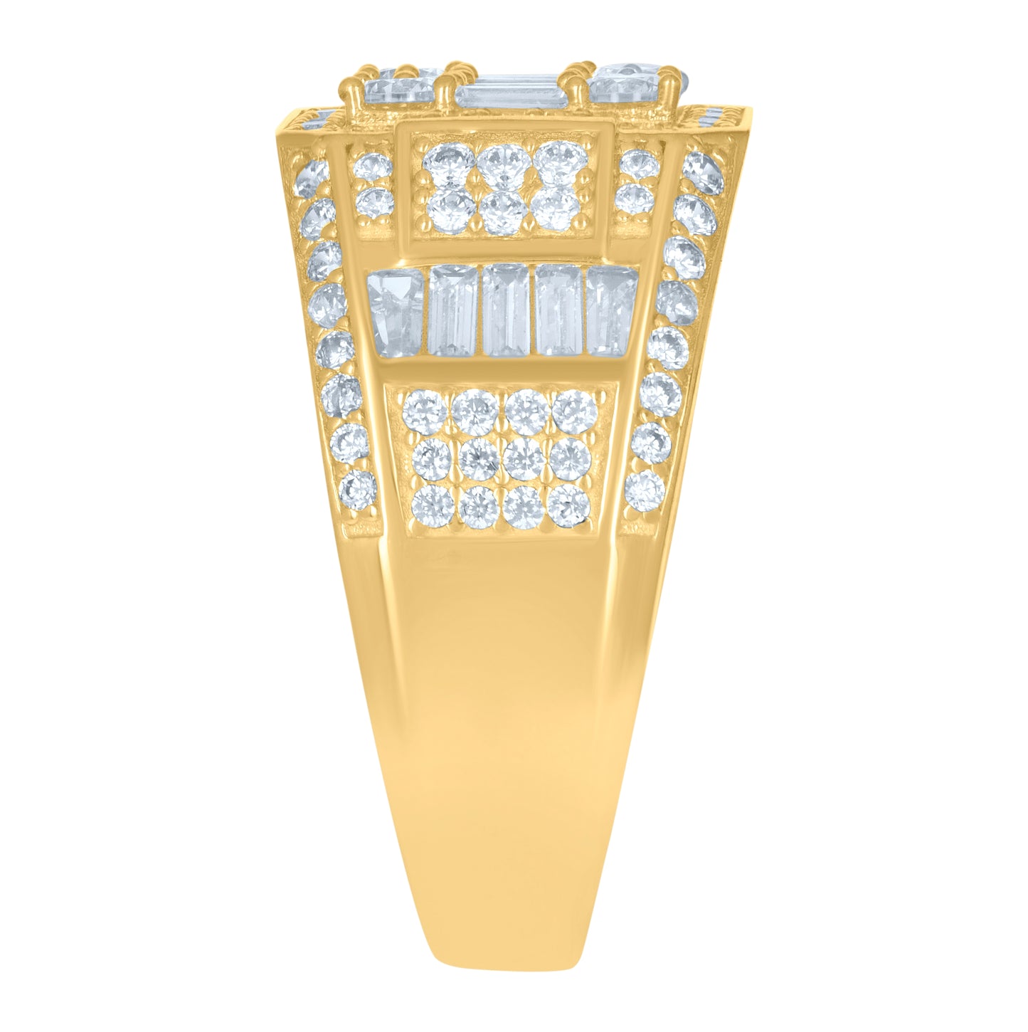 10K Yellow Gold Mens Baguette Round Cubic-Zirconia Square Head Fashion Ring