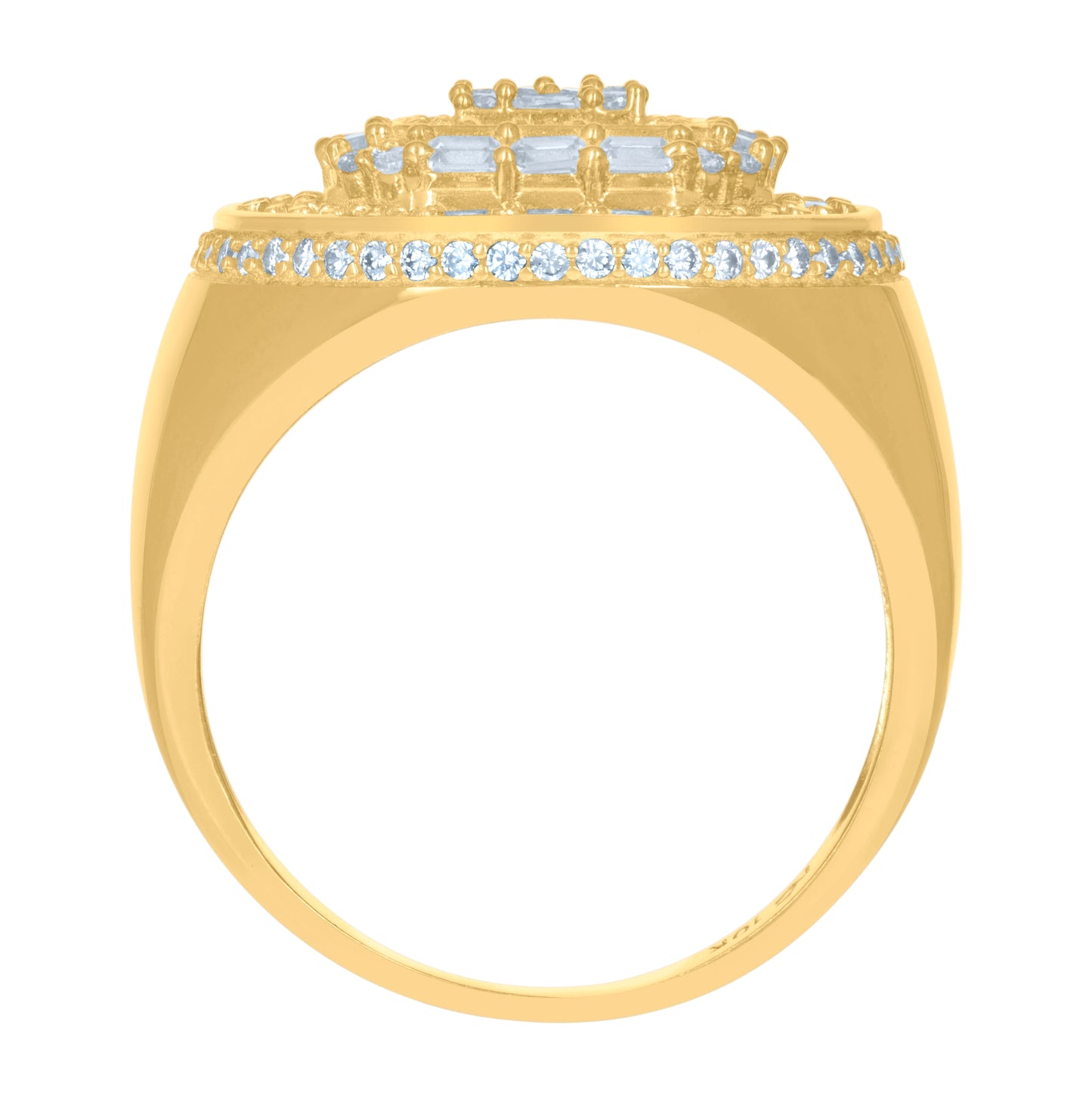 10K Yellow Gold Mens Baguette Round Cubic-Zirconia Round Head Fashion Ring