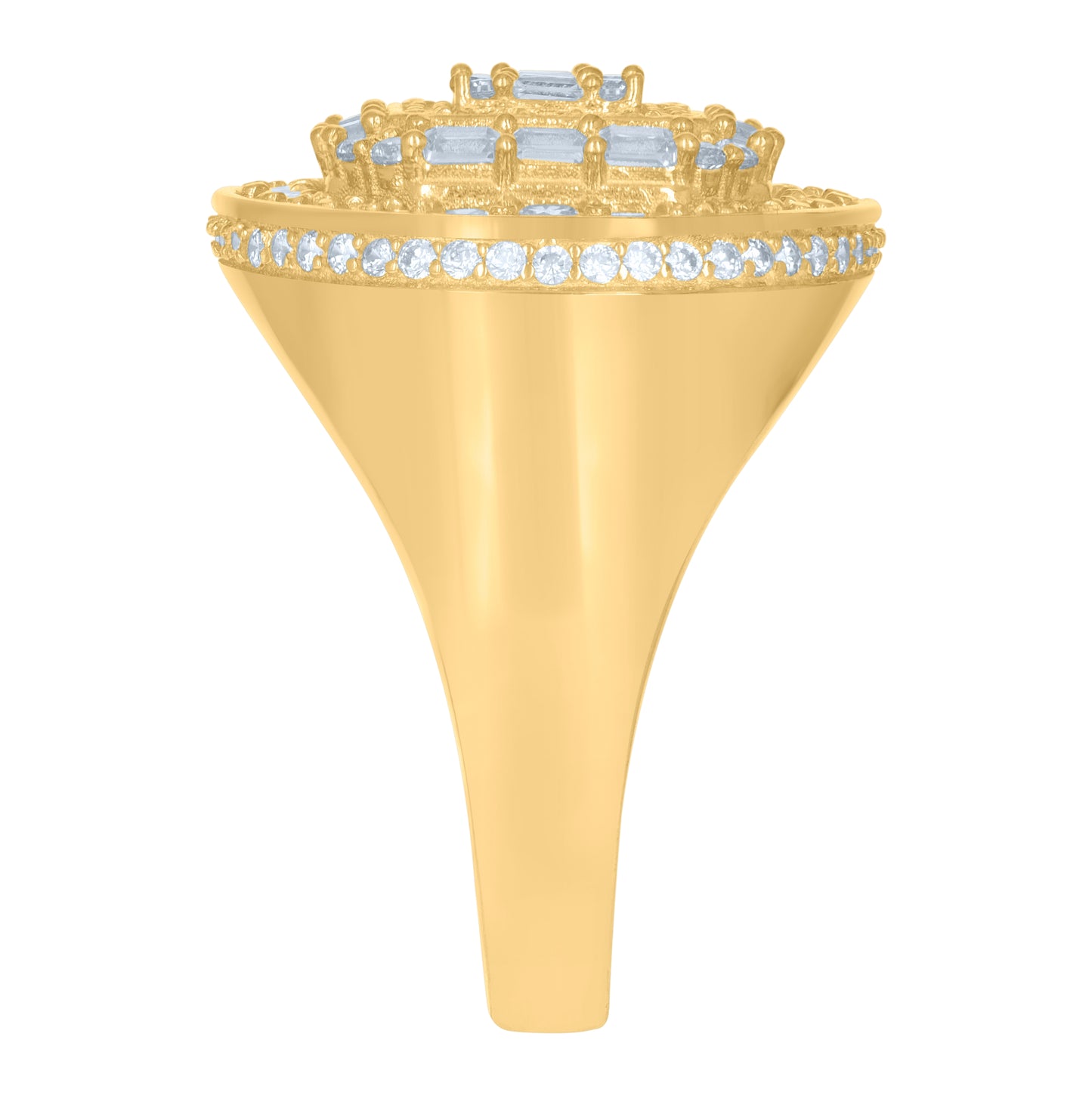 10K Yellow Gold Mens Baguette Round Cubic-Zirconia Round Head Fashion Ring