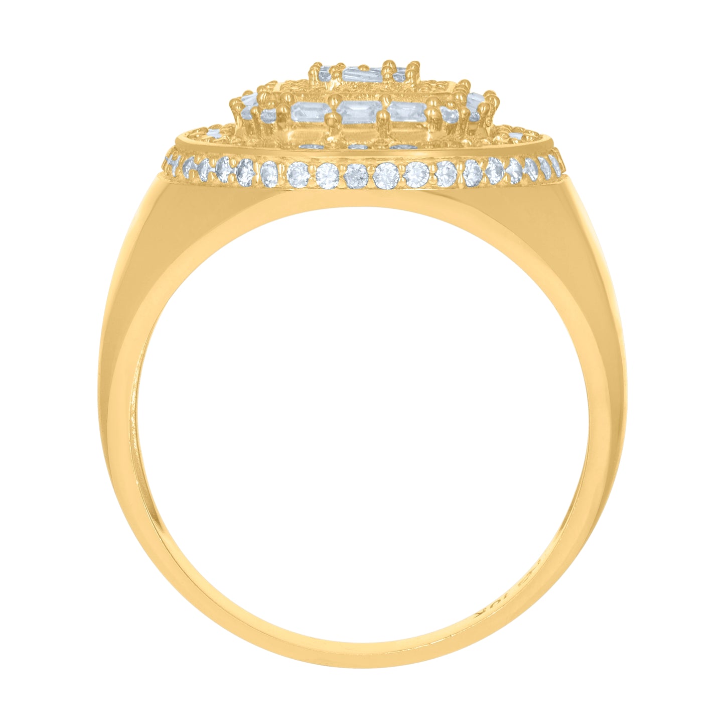 10K Yellow Gold Mens Baguette Round Cubic-Zirconia Round Head Fashion Ring