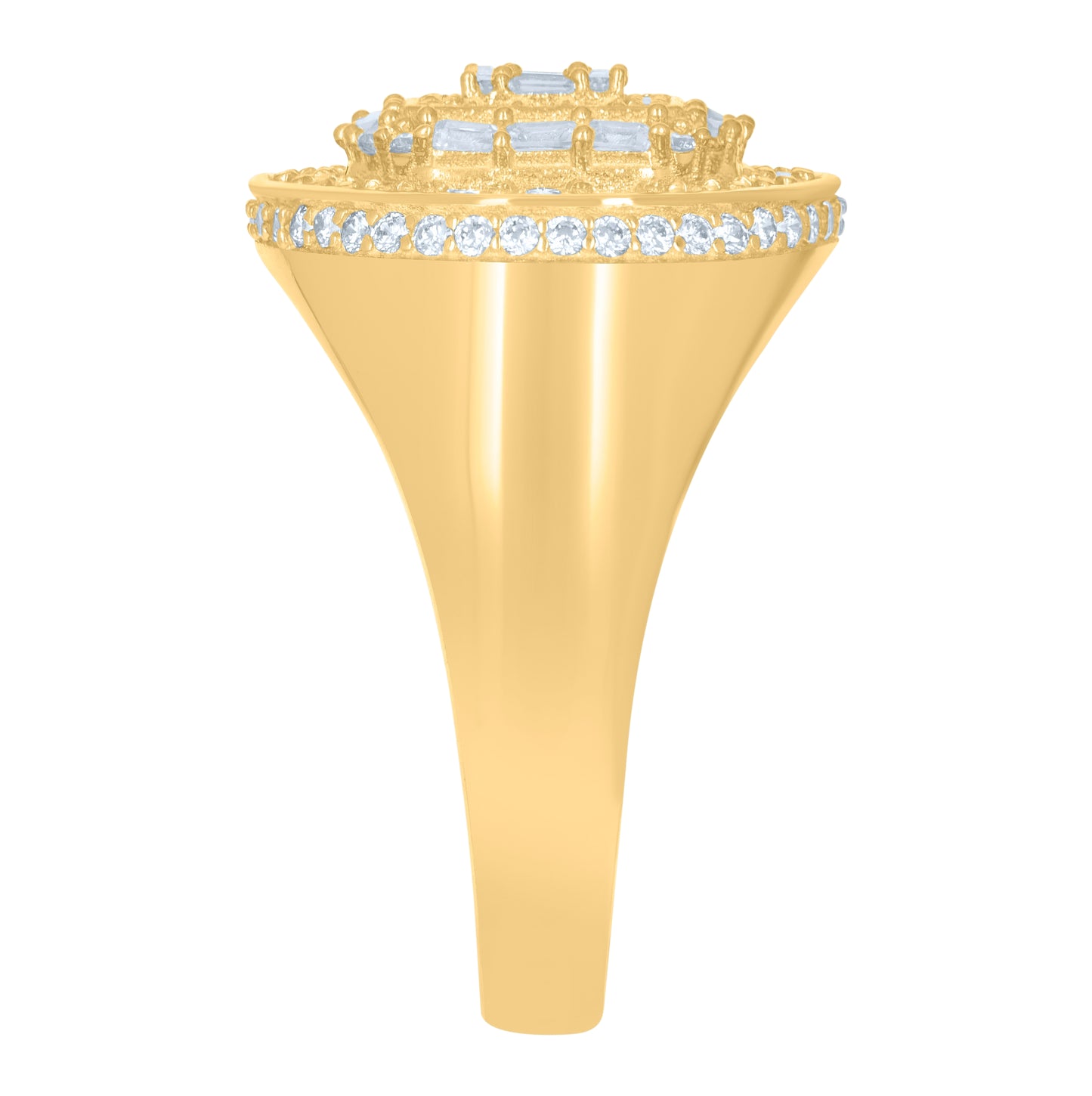 10K Yellow Gold Mens Baguette Round Cubic-Zirconia Round Head Fashion Ring