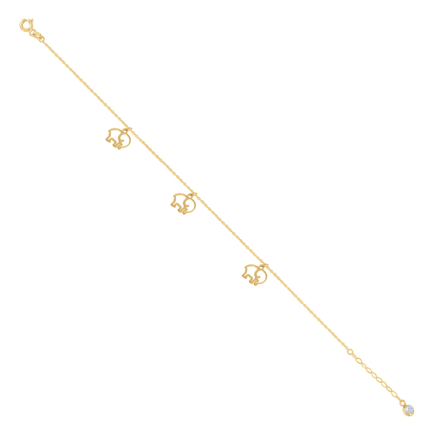 10K Yellow Gold Womens Cubic-Zirconia Diamond-Cut Beaded Charm Anklet Size 8 Inches