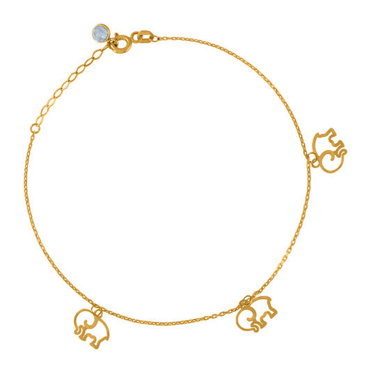 10K Yellow Gold Womens Cubic-Zirconia Diamond-Cut Beaded Charm Anklet Size 8 Inches