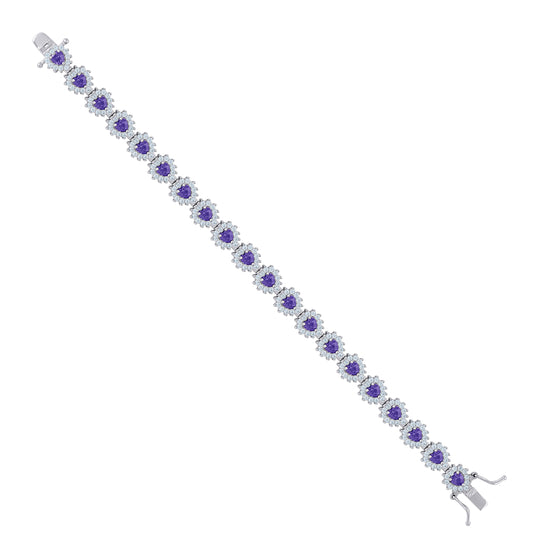 Sterling Silver Womens Cubic-Zirconia Heart Link Fashion Bracelet