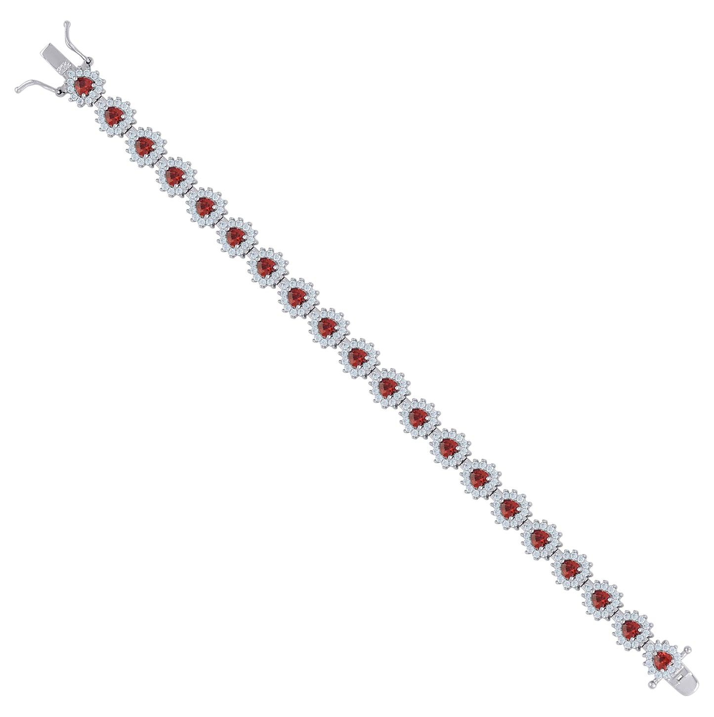 Sterling Silver Womens Cubic-Zirconia Heart Link Fashion Bracelet