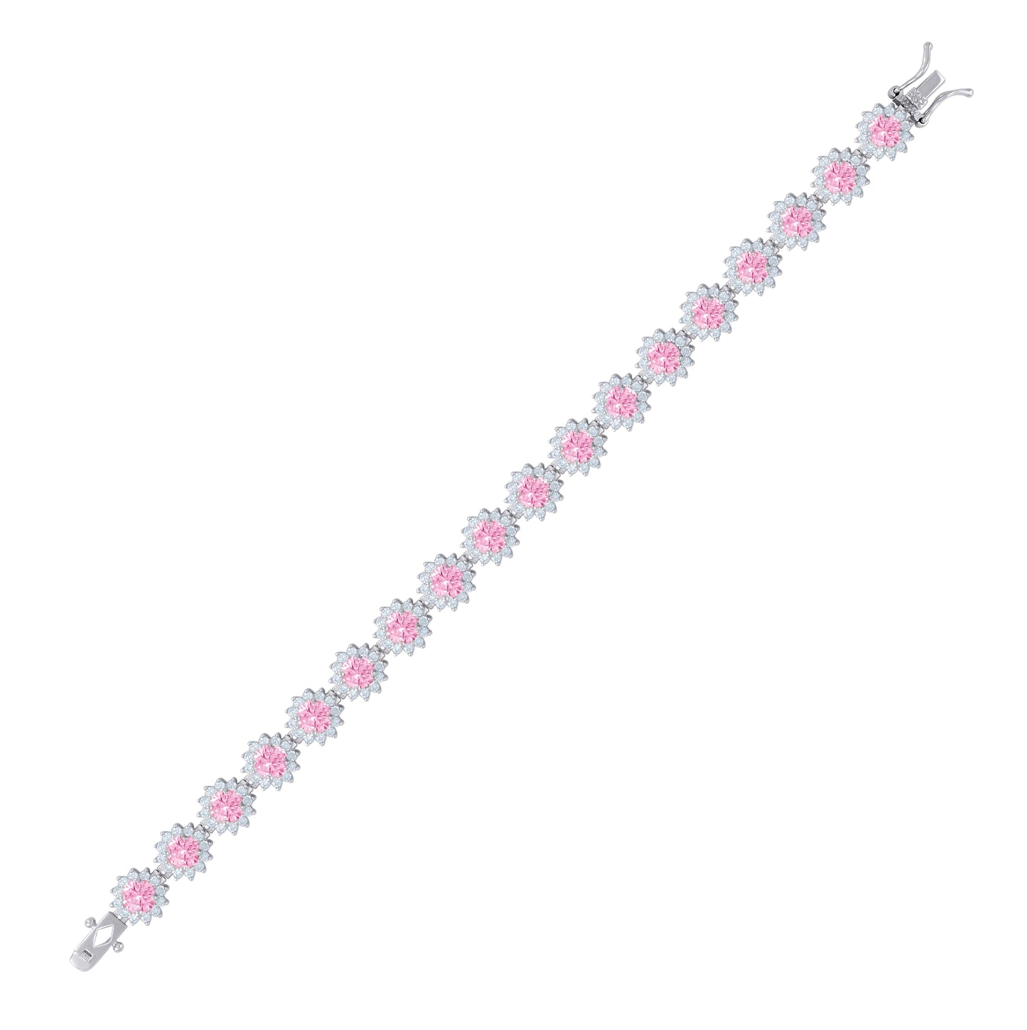Sterling Silver Women Cubic-Zirconia Flower Link Fashion Bracelet