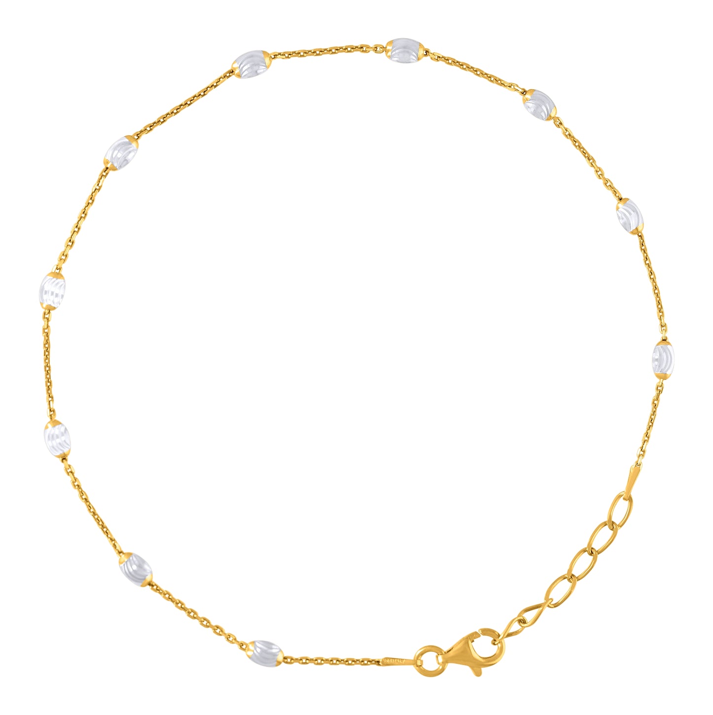 Sterling Silver Womens Station Oval Chain Anklet 3 mm Size 10 Inches