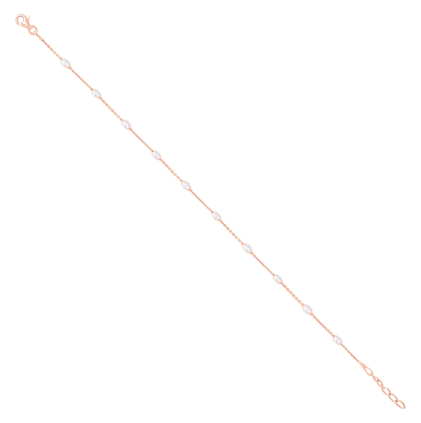 Sterling Silver Womens Station Oval Chain Anklet 3 mm Size 10 Inches