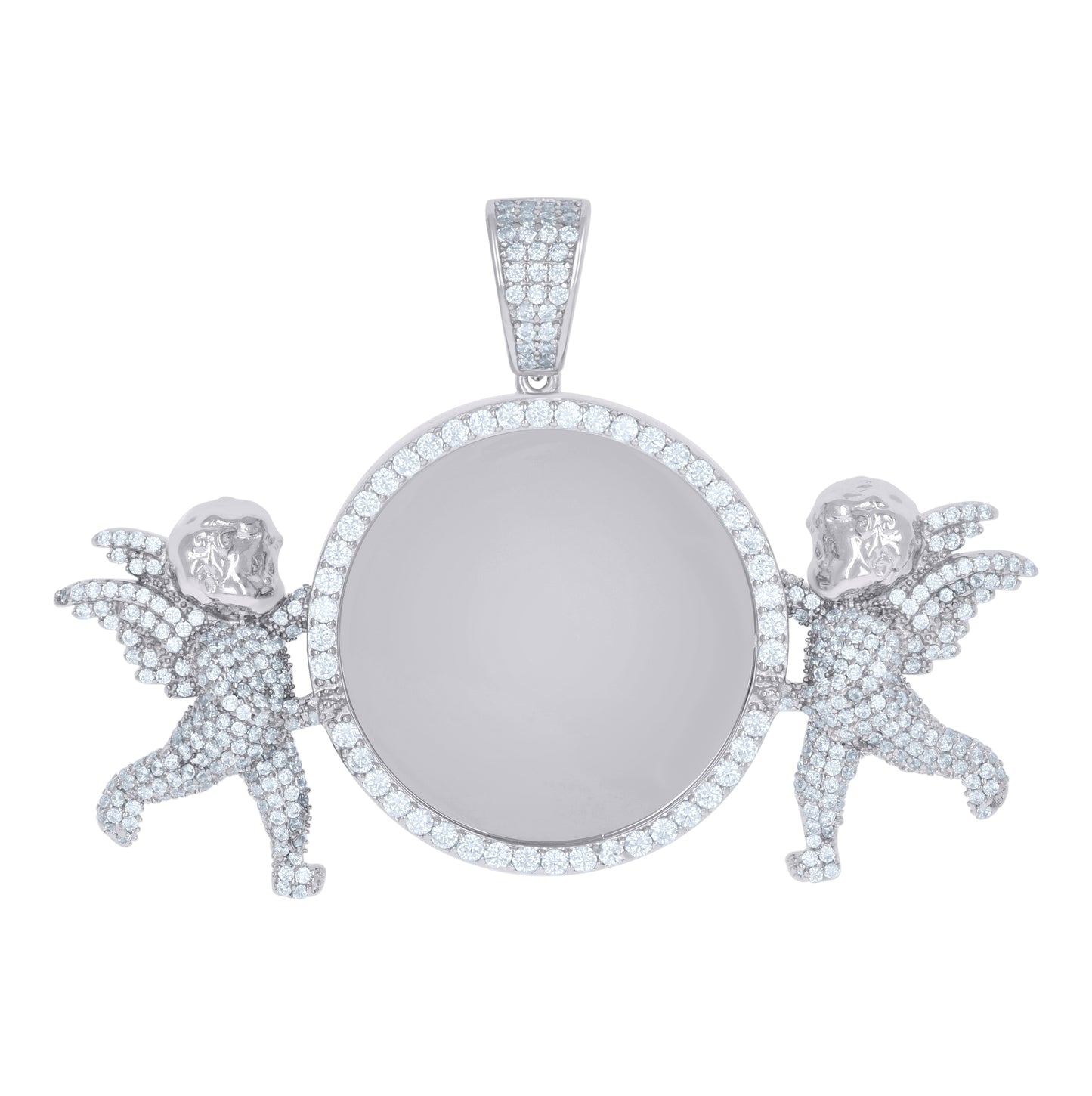 Sterling Silver Or Yellow-Tone Mens Cubic-Zirconia Angels Picture Frame Charm Pendant