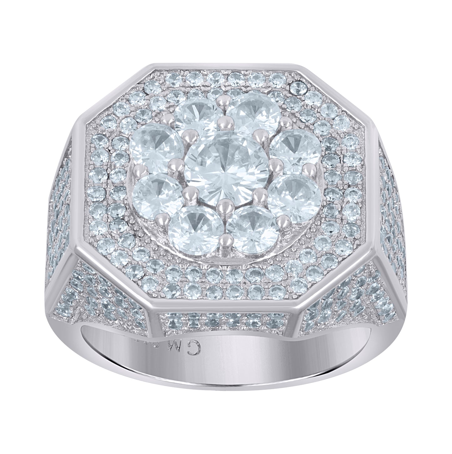 Sterling Silver Men's Cubic-Zirconia Octagon Head Fashion Bridal Anniversary Wedding Engagement Band Ring