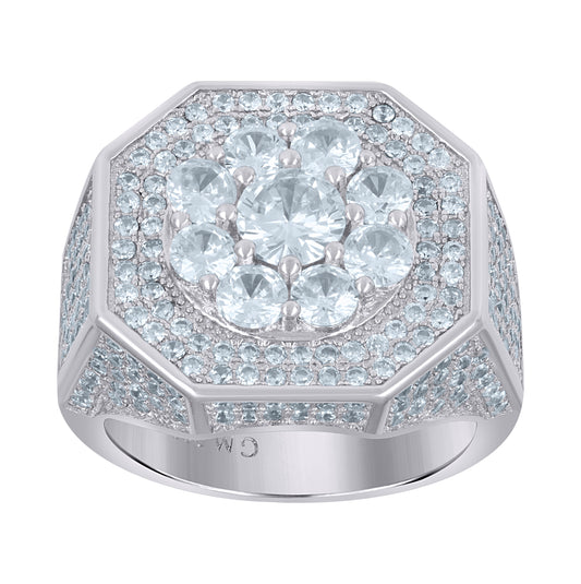Sterling Silver Men's Cubic-Zirconia Octagon Head Fashion Bridal Anniversary Wedding Engagement Band Ring