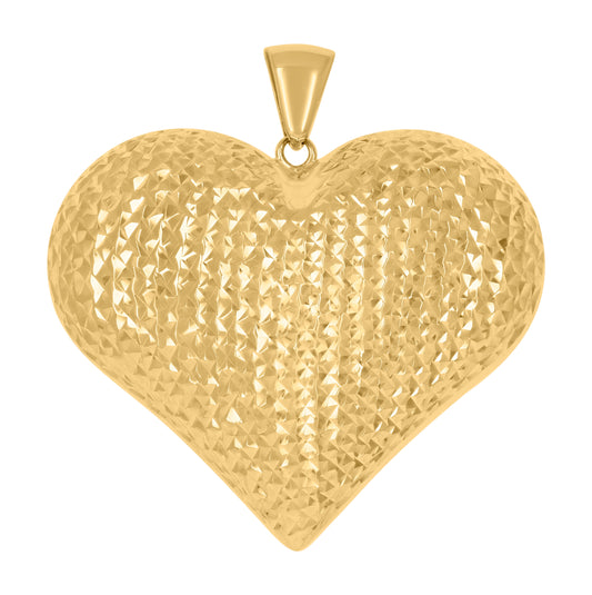 10K Yellow Gold Womens Diamond-Cut Love Heart Charm Pendant