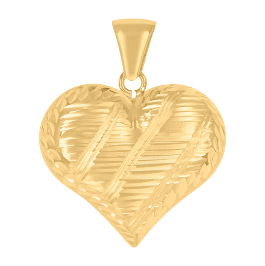 10K Yellow Gold Womens Diamond-Cut Love Heart Charm Pendant