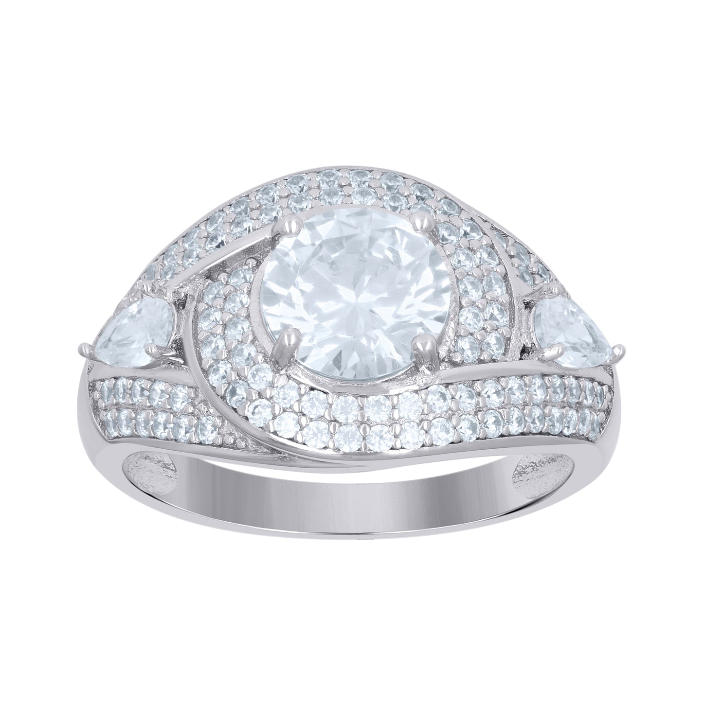 Sterling Silver Womens Round Pear Cubic-Zirconia Fashion Bridal Anniversary Wedding Engagement Band Ring