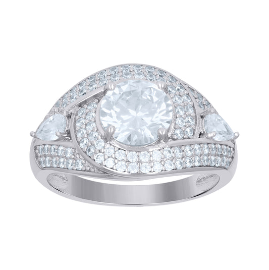 Sterling Silver Womens Round Pear Cubic-Zirconia Fashion Bridal Anniversary Wedding Engagement Band Ring
