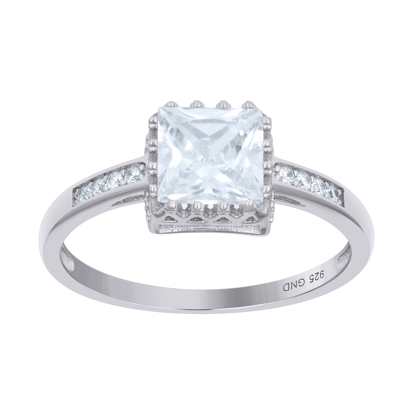 Sterling Silver Womens Round Princess-Cut Cubic-Zirconia Fashion Bridal Anniversary Wedding Engagement Band Ring