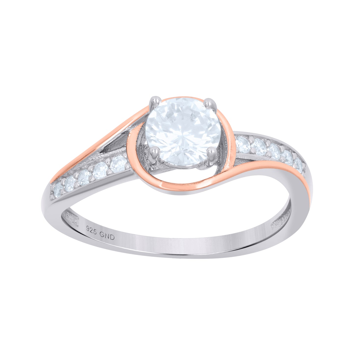 Sterling Silver Rose-Tone Womens Cubic-Zirconia Fashion Bridal Anniversary Wedding Engagement Band Ring