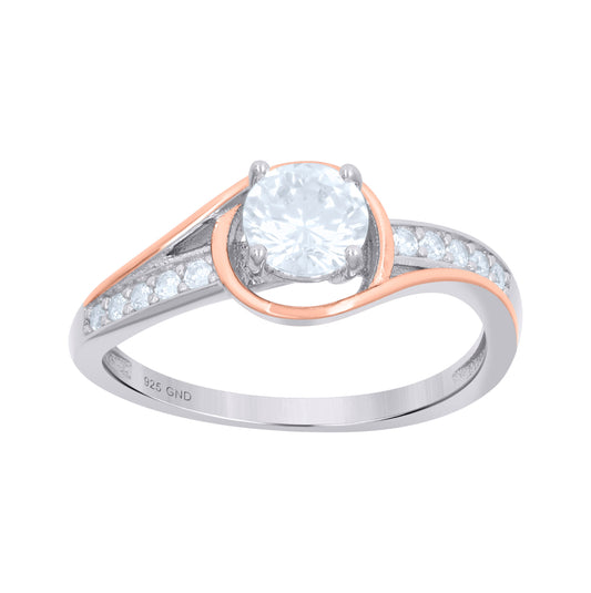 Sterling Silver Rose-Tone Womens Cubic-Zirconia Fashion Bridal Anniversary Wedding Engagement Band Ring