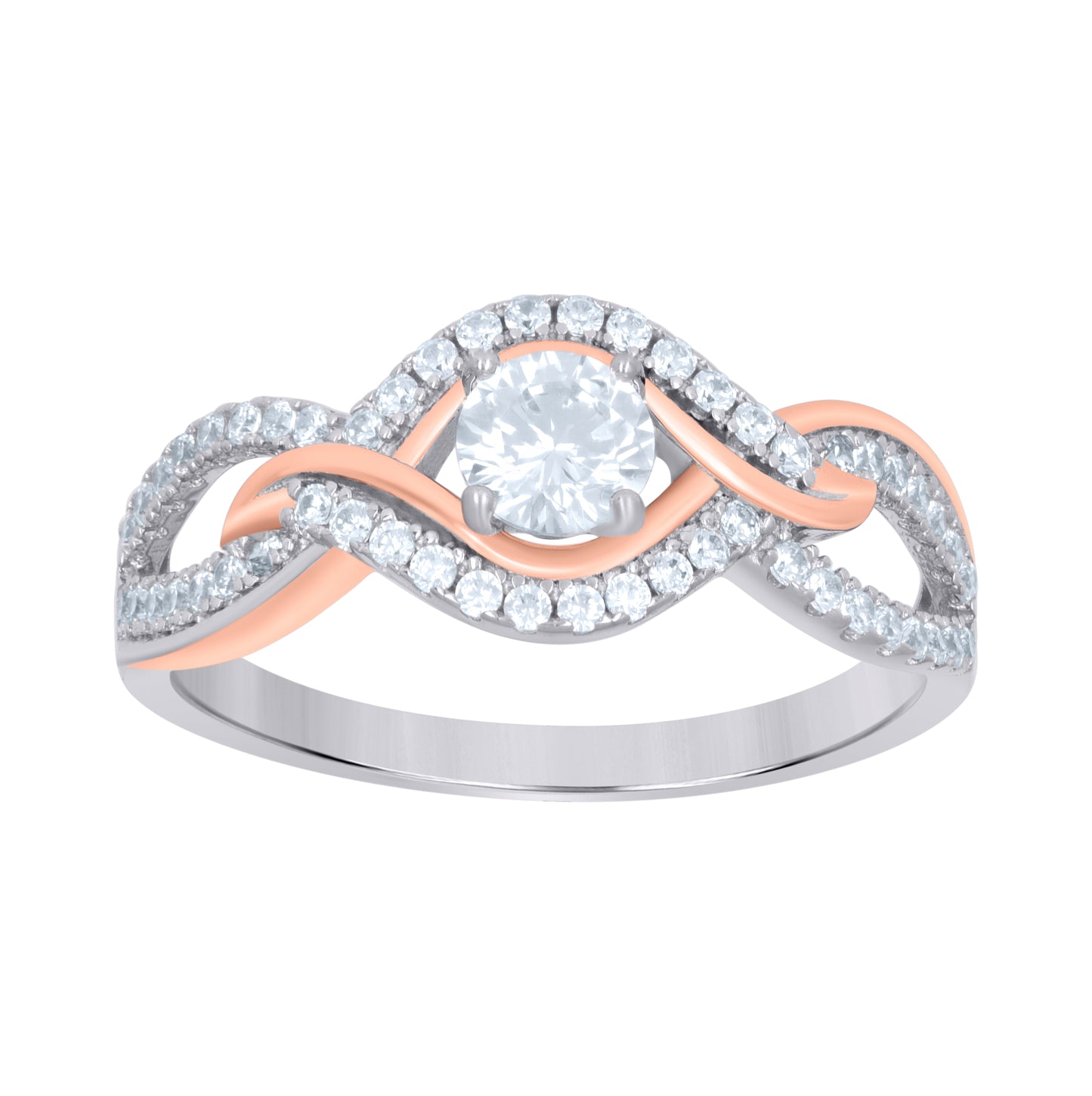 Sterling Silver Rose-Tone Women's Cubic-Zirconia Fashion Bridal Anniversary Wedding Engagement Band Ring