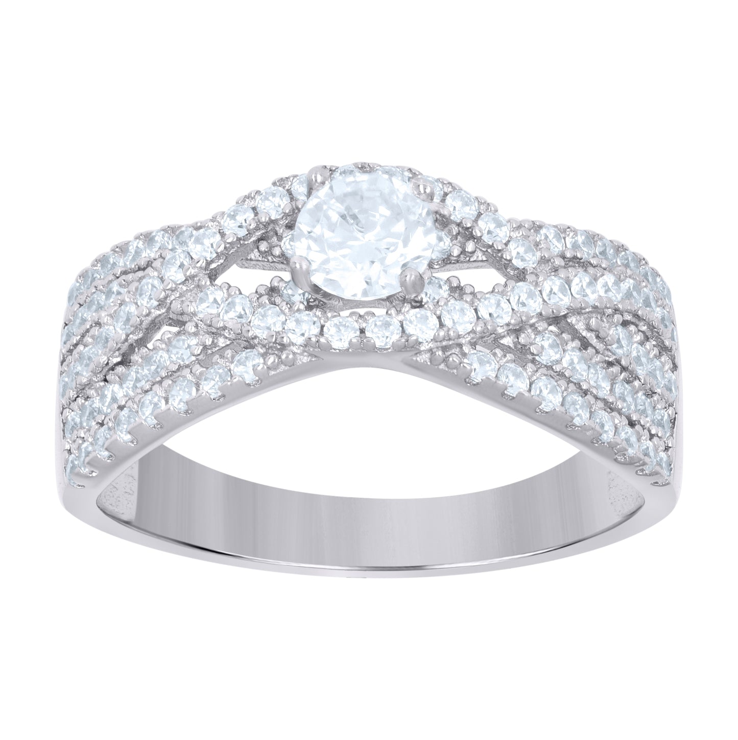 Sterling Silver Women's Cubic-Zirconia Fashion Bridal Anniversary Wedding Engagement Band Ring