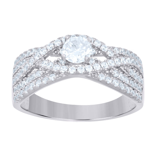 Sterling Silver Women's Cubic-Zirconia Fashion Bridal Anniversary Wedding Engagement Band Ring