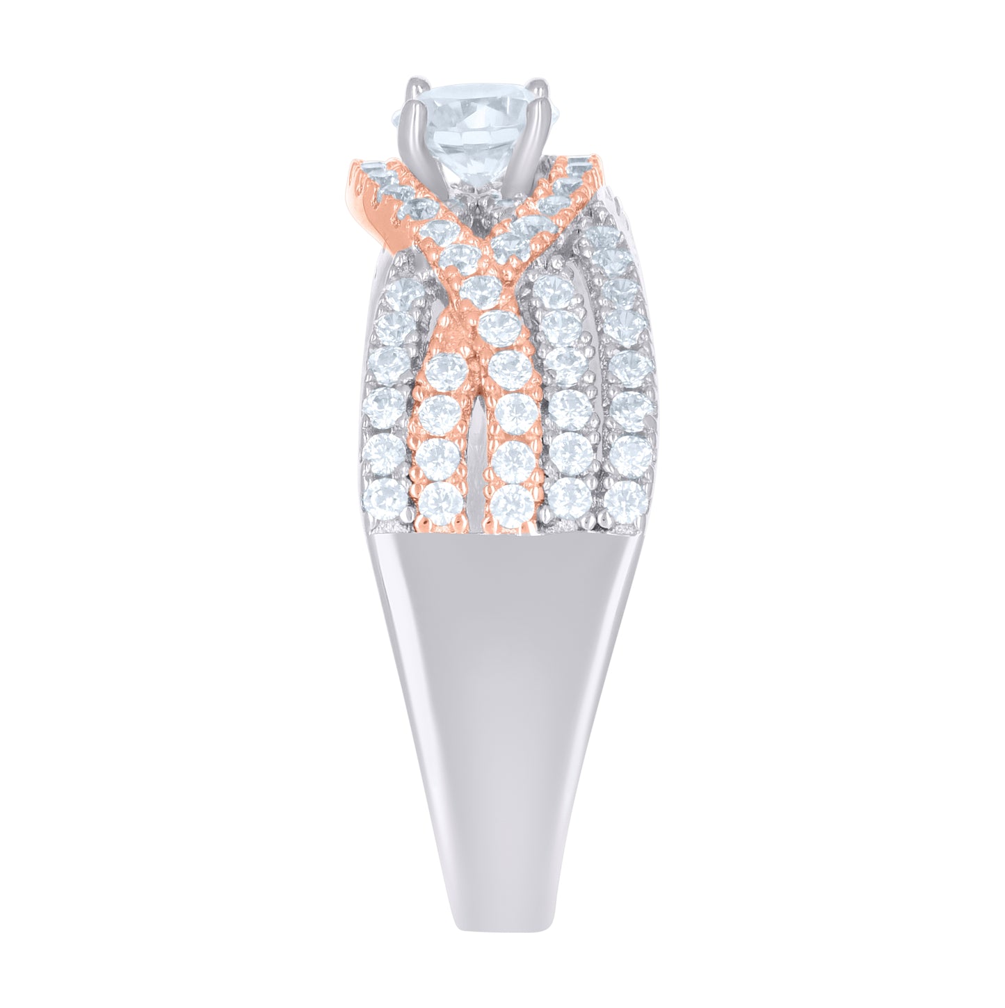 Sterling Silver Rose-Tone Women's Cubic-Zirconia Fashion Bridal Anniversary Wedding Engagement Band Ring