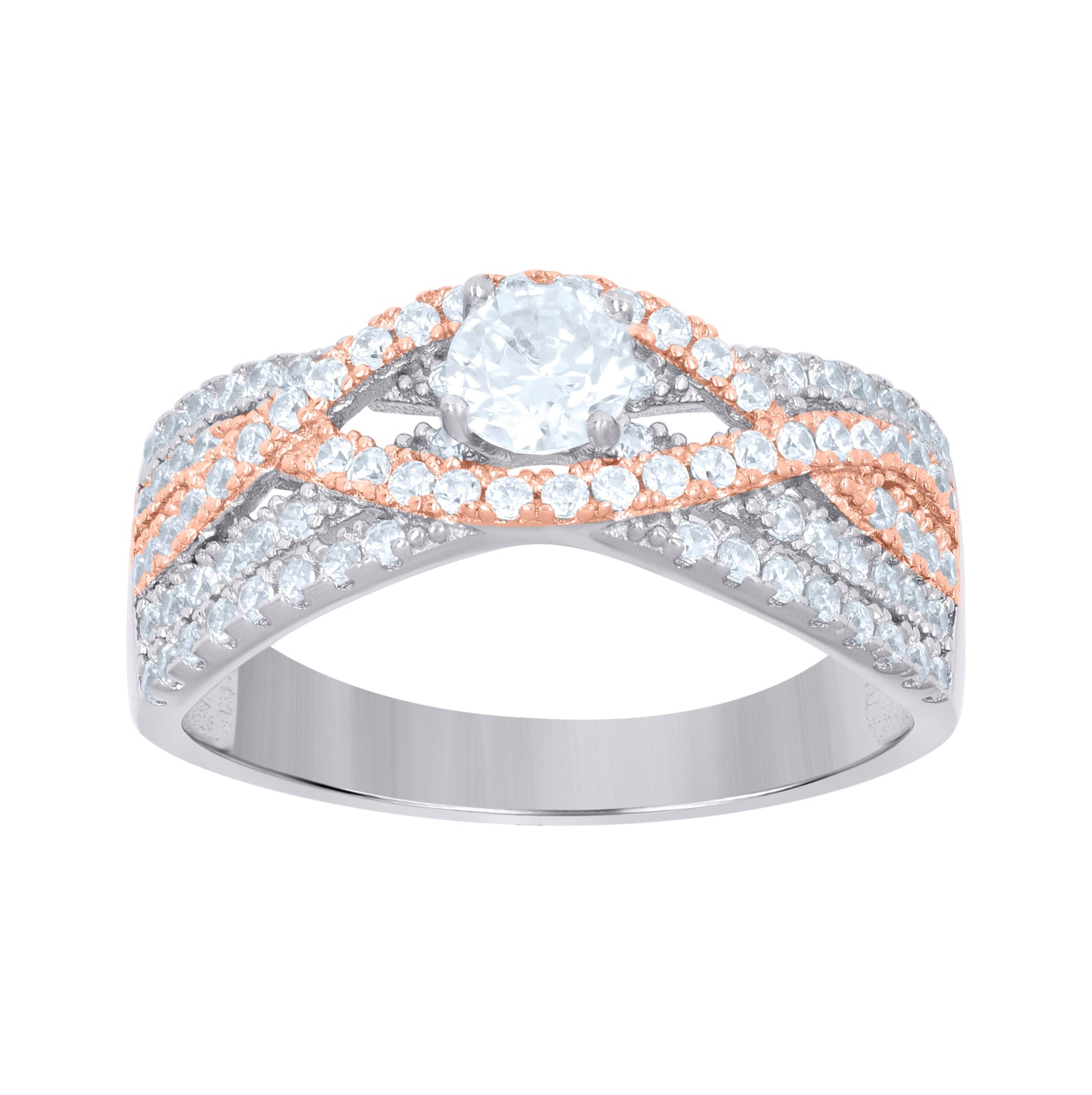 Sterling Silver Rose-Tone Women's Cubic-Zirconia Fashion Bridal Anniversary Wedding Engagement Band Ring