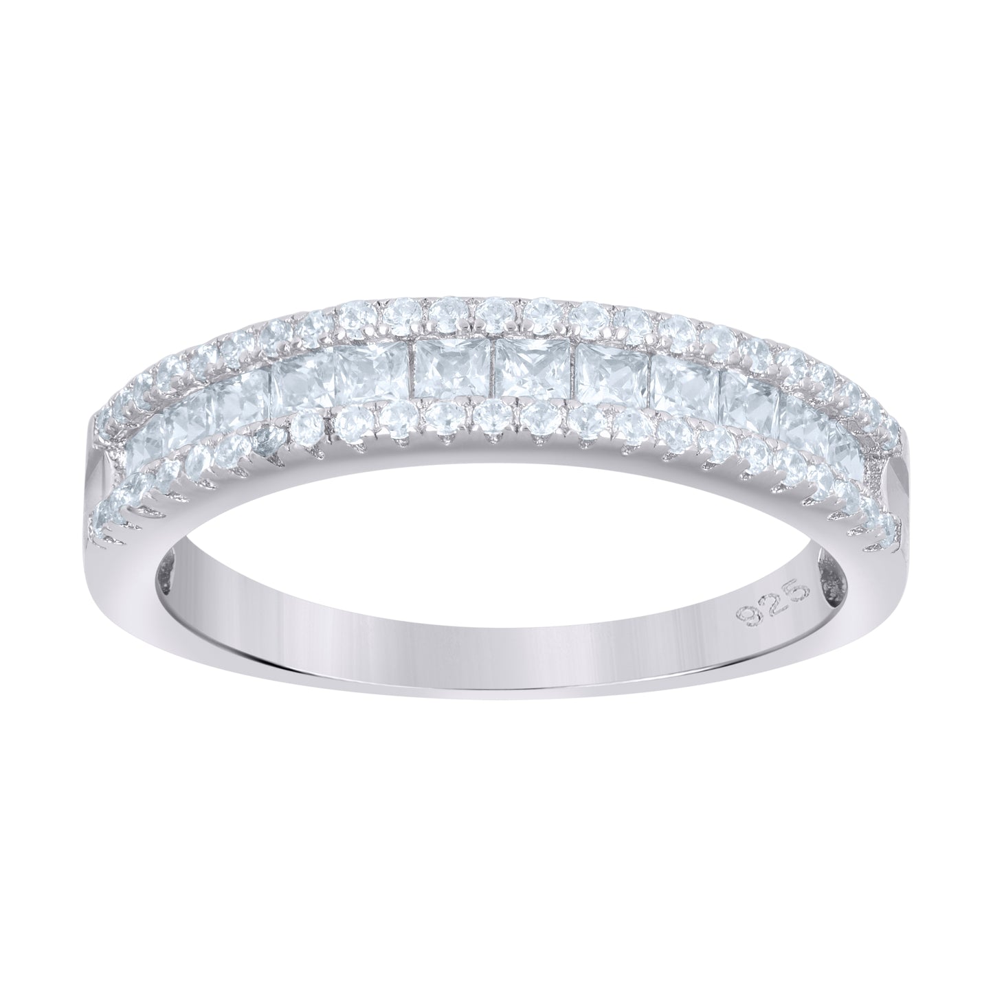 Sterling Silver Womens Princess-Cut Round Cubic-Zirconia Fashion Bridal Anniversary Wedding Engagement Band Ring