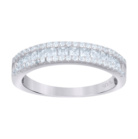 Sterling Silver Womens Princess-Cut Round Cubic-Zirconia Fashion Bridal Anniversary Wedding Engagement Band Ring