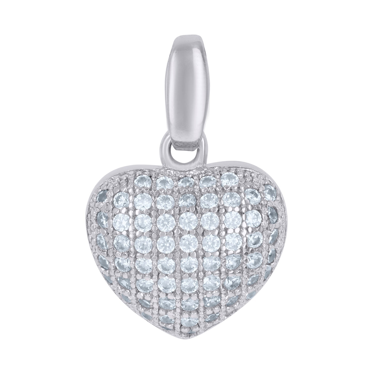 Sterling Silver Womens Cubic-Zirconia Heart Charm Pendant