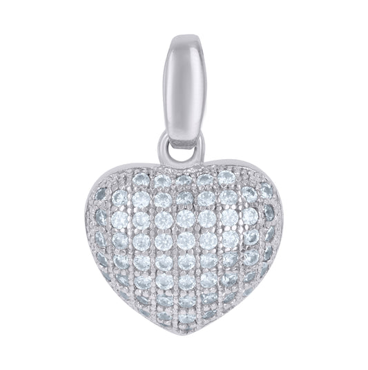 Sterling Silver Womens Cubic-Zirconia Heart Charm Pendant