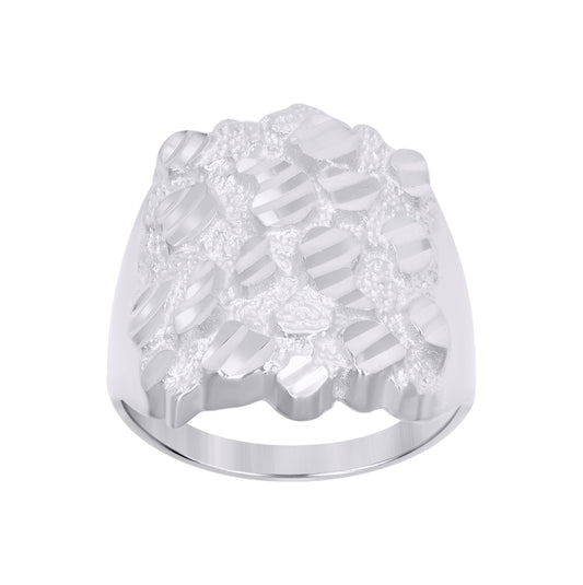 Sterling Silver Men's Diamond-Cut Nugget Fashion Bridal Anniversary Wedding Engagement Band Ring