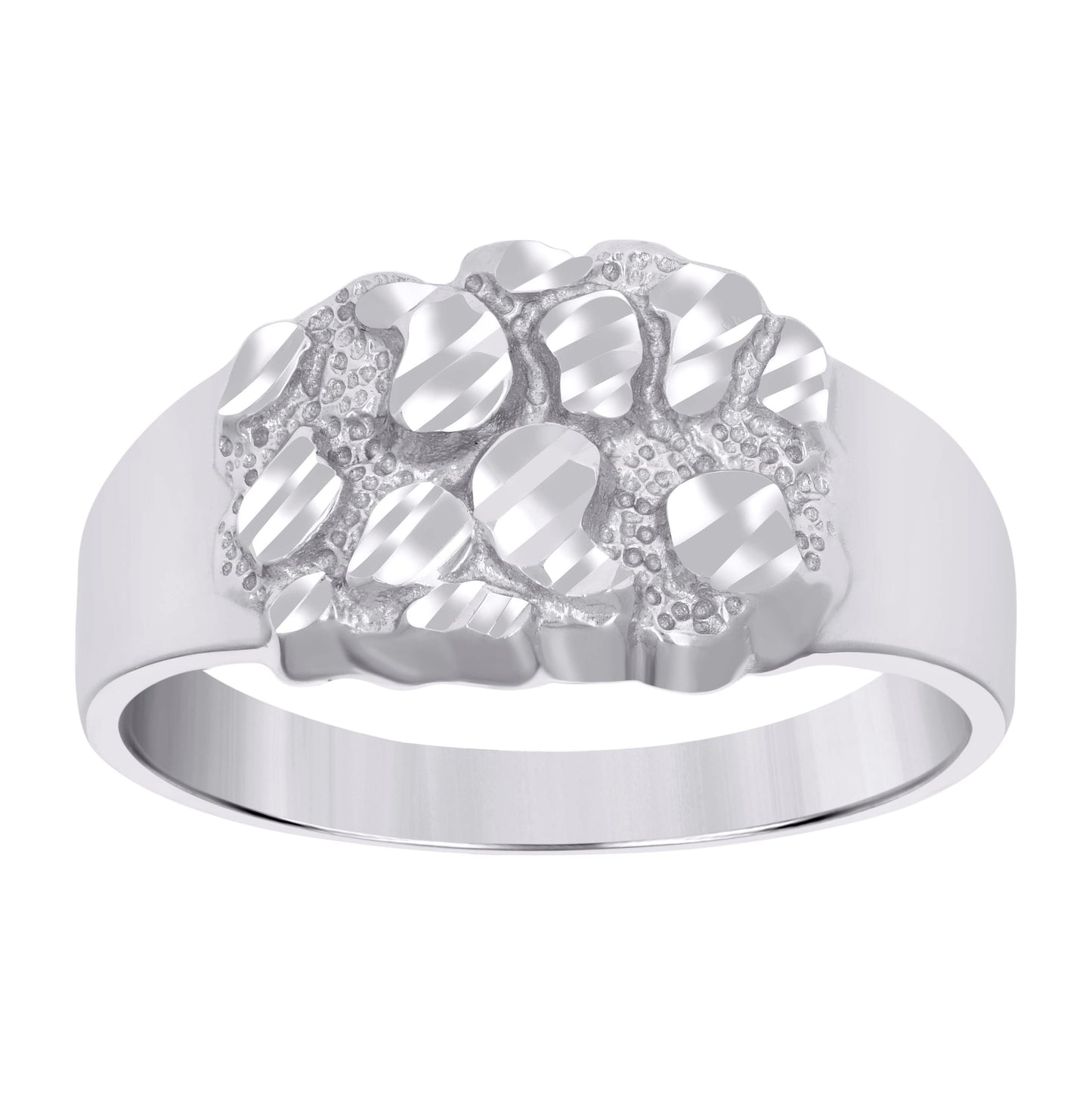 Sterling Silver Womens Diamond-Cut Nugget Bridal Anniversary Wedding Engagement Band Ring