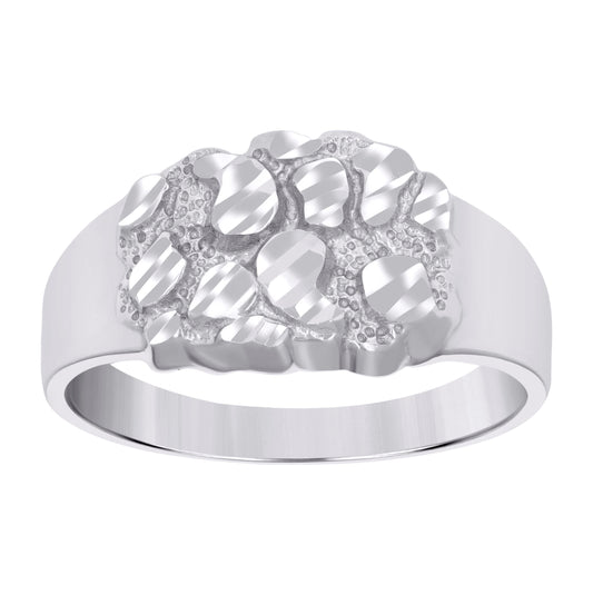 Sterling Silver Womens Diamond-Cut Nugget Bridal Anniversary Wedding Engagement Band Ring