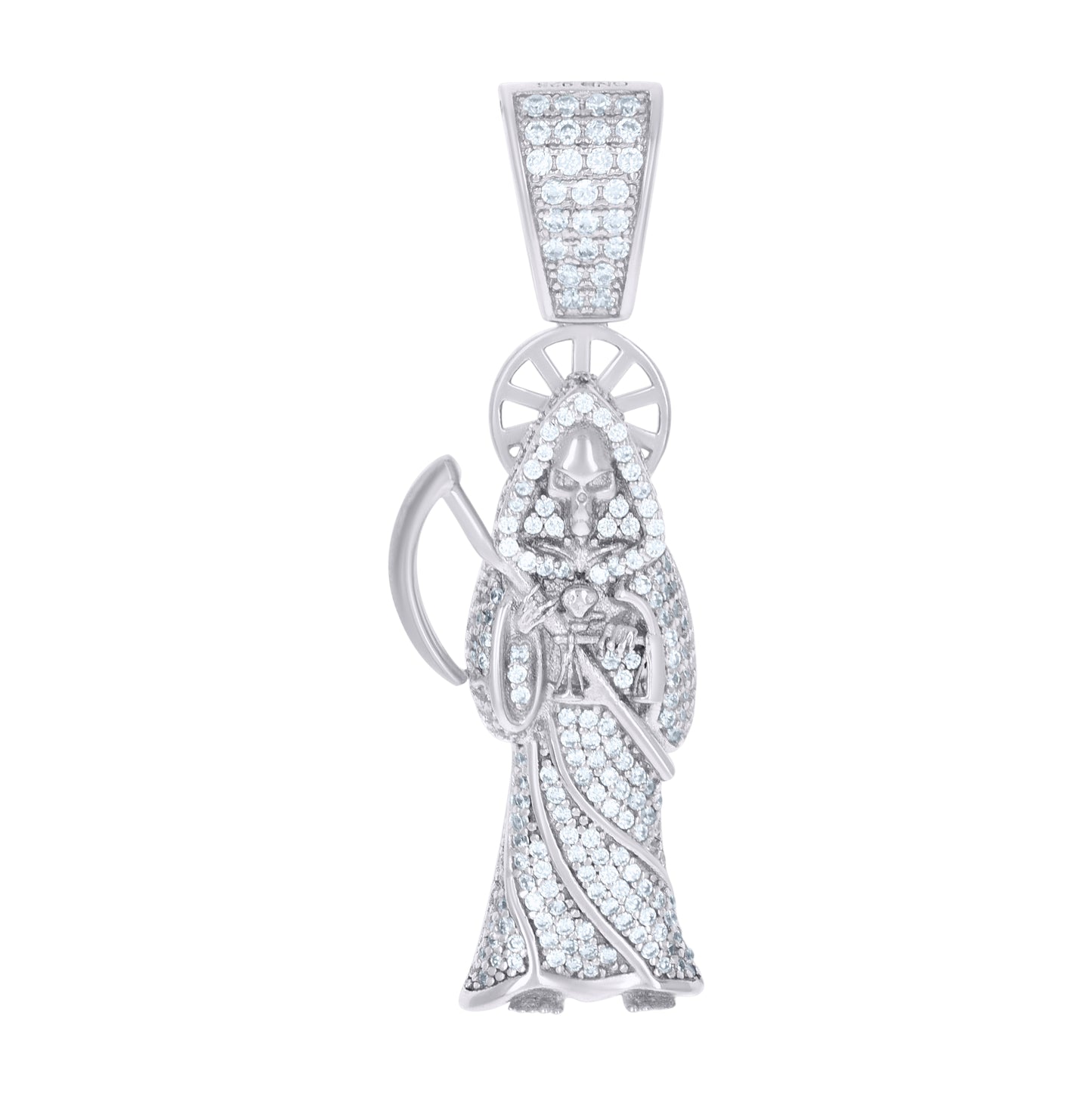 Sterling Silver Mens Cubic-Zirconia Grim Reaper Death Angel Religious Charm Pendant
