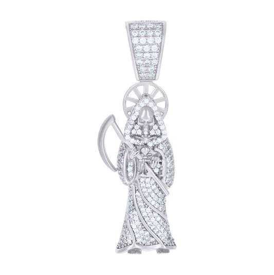 Sterling Silver Mens Cubic-Zirconia Grim Reaper Death Angel Religious Charm Pendant