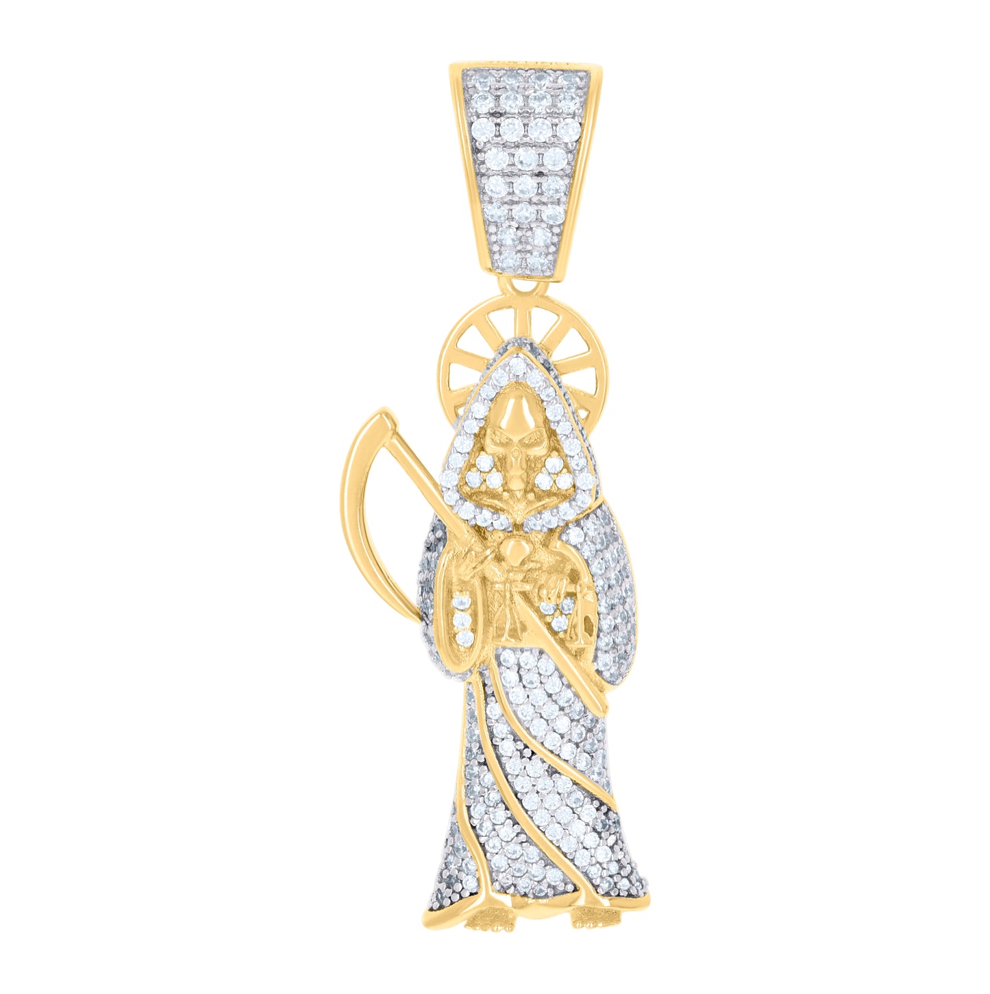 Sterling Silver Mens Cubic-Zirconia Grim Reaper Death Angel Religious Charm Pendant