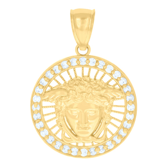10K Yellow Gold Mens Cubic-Zirconia Medusa Egyptian Charm Pendant